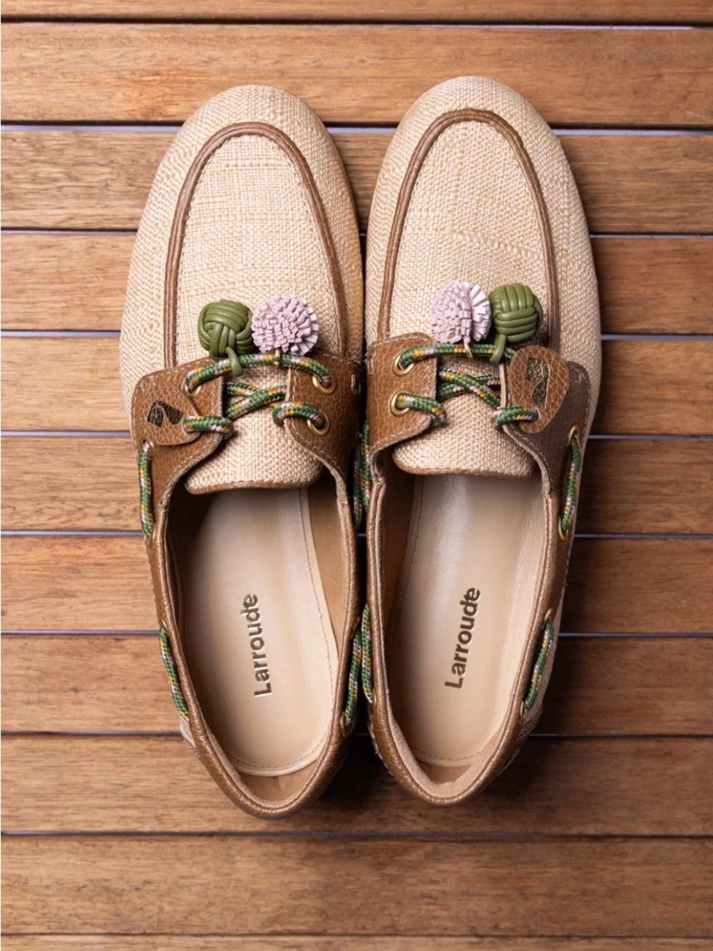 Larroude Women’s Cyprus Canvas & Brown Leather Boat Shoes